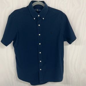 Men’s Ralph Lauren Navy Blue Short Sleeve Button Down Shirt Size Medium